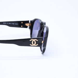 Very Good Condition CHANEL Sunglasses Eyewear 01452 94305 Black Gold Hardware Used 4a008514