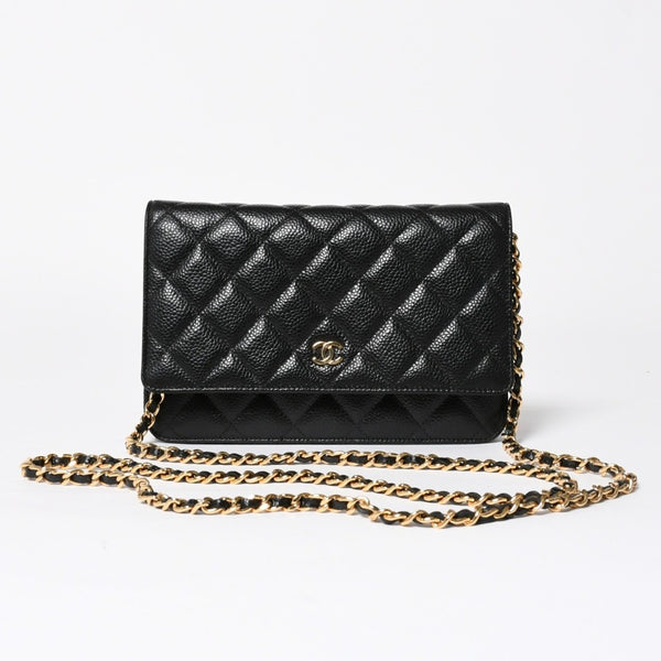 新品同様 CHANEL シャネル チェーンウォレット 長財布 AP0250 ランダム番台 ココマーク キャビアスキン ブラック ゴールド金具 中古 4a009065