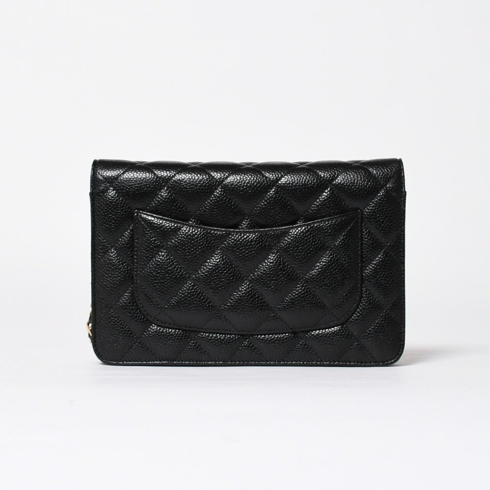 新品同様 CHANEL シャネル チェーンウォレット 長財布 AP0250 ランダム番台 ココマーク キャビアスキン ブラック ゴールド金具 中古 4a009065