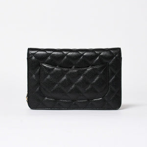 新品同様 CHANEL シャネル チェーンウォレット 長財布 AP0250 ランダム番台 ココマーク キャビアスキン ブラック ゴールド金具 中古 4a009065
