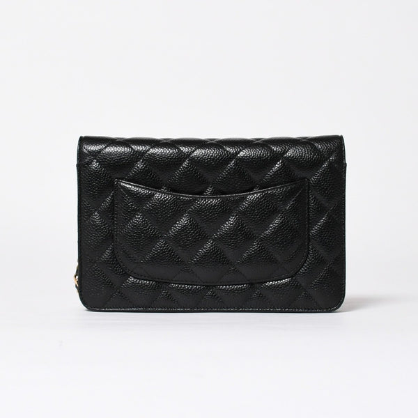 新品同様 CHANEL シャネル チェーンウォレット 長財布 AP0250 ランダム番台 ココマーク キャビアスキン ブラック ゴールド金具 中古 4a009065