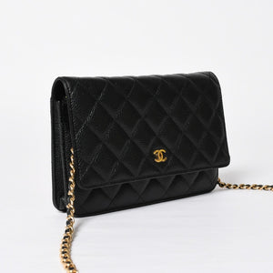 新品同様 CHANEL シャネル チェーンウォレット 長財布 AP0250 ランダム番台 ココマーク キャビアスキン ブラック ゴールド金具 中古 4a009065