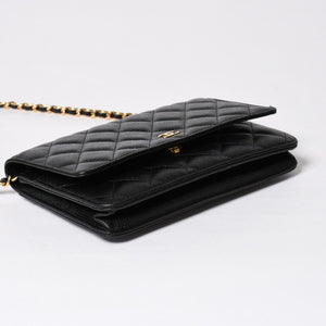新品同様 CHANEL シャネル チェーンウォレット 長財布 AP0250 ランダム番台 ココマーク キャビアスキン ブラック ゴールド金具 中古 4a009065
