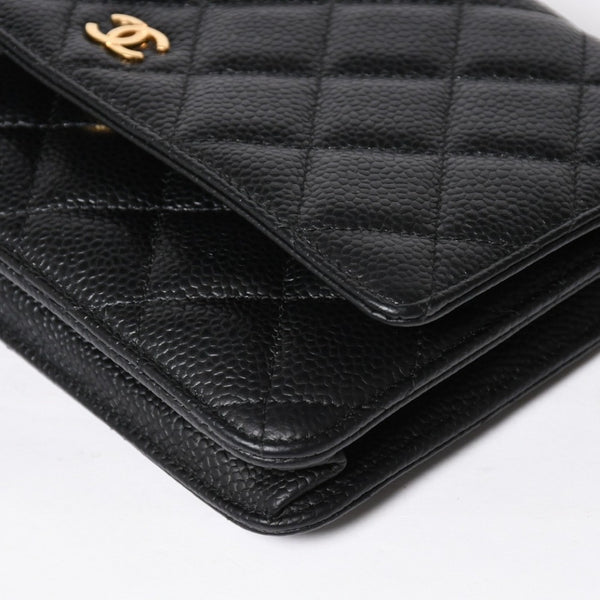 新品同様 CHANEL シャネル チェーンウォレット 長財布 AP0250 ランダム番台 ココマーク キャビアスキン ブラック ゴールド金具 中古 4a009065
