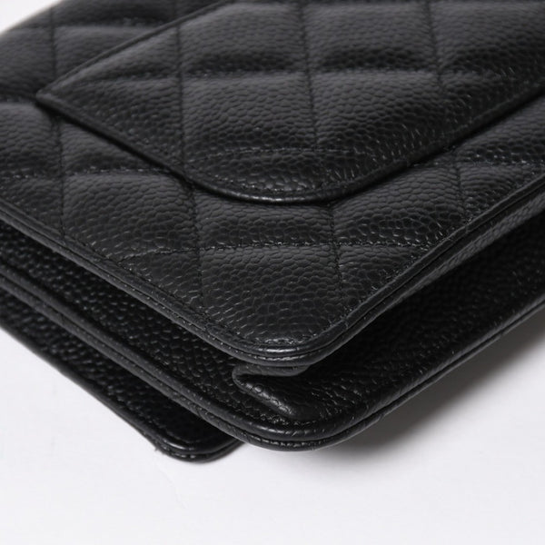 新品同様 CHANEL シャネル チェーンウォレット 長財布 AP0250 ランダム番台 ココマーク キャビアスキン ブラック ゴールド金具 中古 4a009065