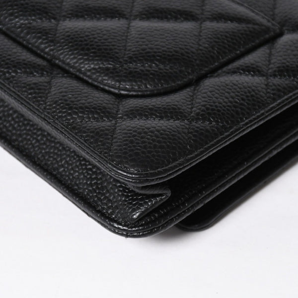 新品同様 CHANEL シャネル チェーンウォレット 長財布 AP0250 ランダム番台 ココマーク キャビアスキン ブラック ゴールド金具 中古 4a009065