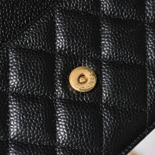 新品同様 CHANEL シャネル チェーンウォレット 長財布 AP0250 ランダム番台 ココマーク キャビアスキン ブラック ゴールド金具 中古 4a009065