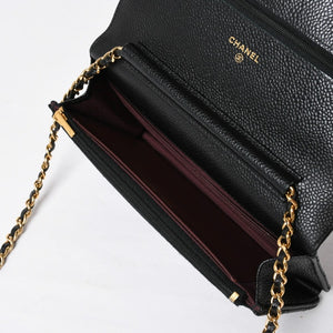 新品同様 CHANEL シャネル チェーンウォレット 長財布 AP0250 ランダム番台 ココマーク キャビアスキン ブラック ゴールド金具 中古 4a009065