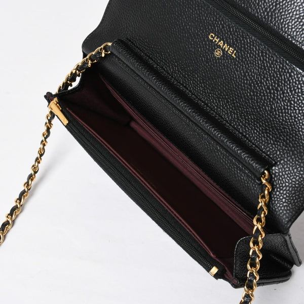 新品同様 CHANEL シャネル チェーンウォレット 長財布 AP0250 ランダム番台 ココマーク キャビアスキン ブラック ゴールド金具 中古 4a009065