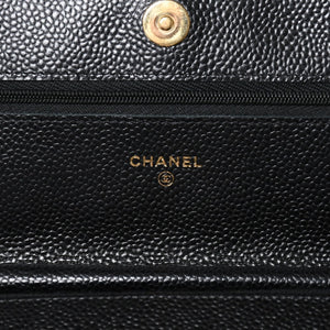 新品同様 CHANEL シャネル チェーンウォレット 長財布 AP0250 ランダム番台 ココマーク キャビアスキン ブラック ゴールド金具 中古 4a009065