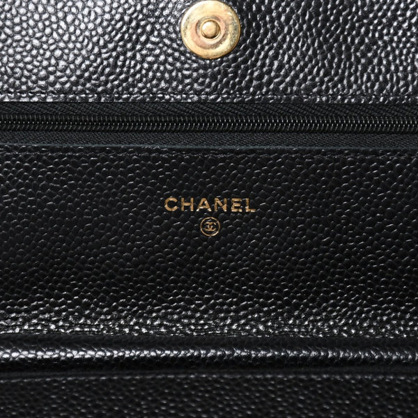 新品同様 CHANEL シャネル チェーンウォレット 長財布 AP0250 ランダム番台 ココマーク キャビアスキン ブラック ゴールド金具 中古 4a009065