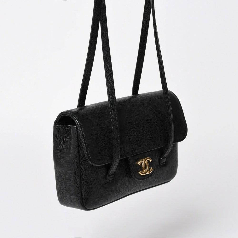 新品同様 CHANEL シャネル ストラップ クラッチ ワンショルダーバッグ AP5068 ランダム番台 ココマーク キャビアスキン 中古 4a009073