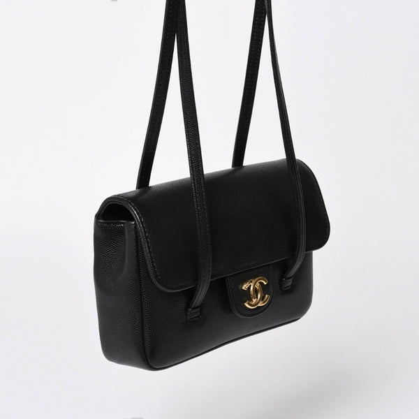 新品同様 CHANEL シャネル ストラップ クラッチ ワンショルダーバッグ AP5068 ランダム番台 ココマーク キャビアスキン 中古 4a009073
