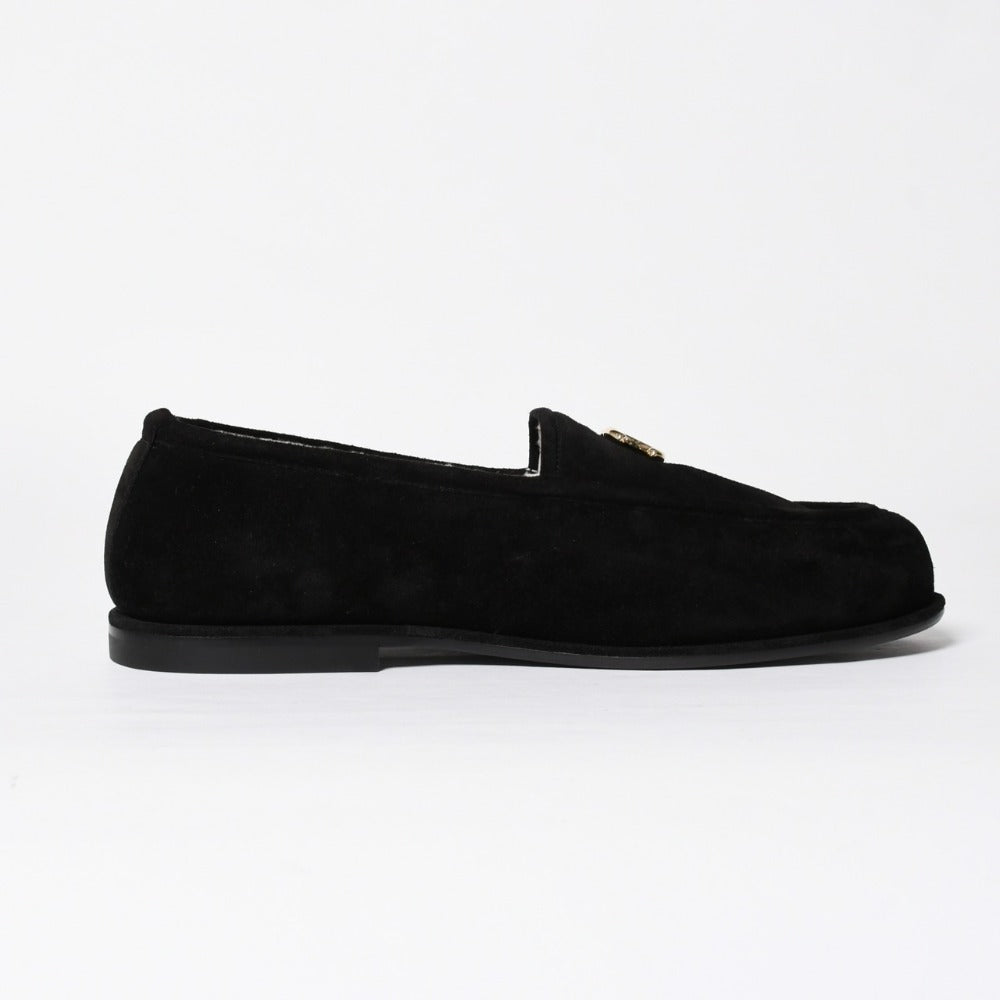 Like new CHANEL Suede Loafers Shoes G47567 Size 42 1/2 Coco Mark Lamb Shearling Black Used 4a009087