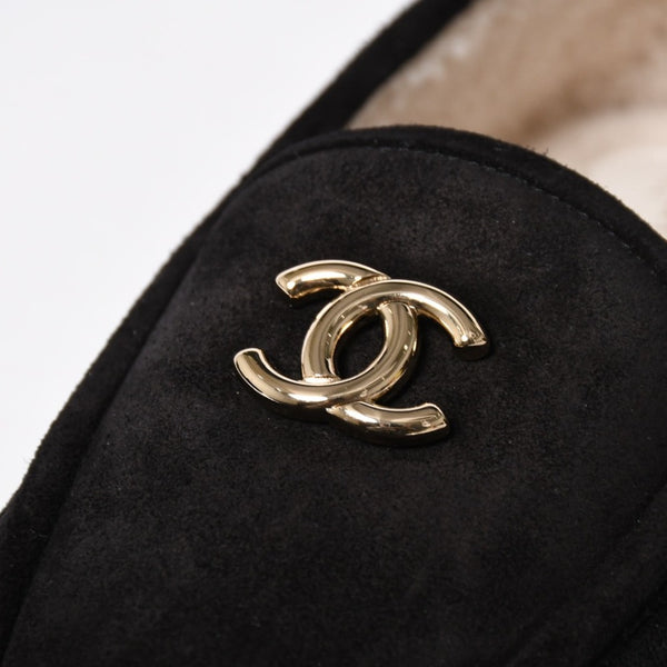 新品同様 CHANEL シャネル スウェード ローファー シューズ G47567 サイズ42 1/2 ココマーク ラムシアリング ブラック 中古 4a009087