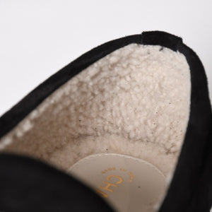 新品同様 CHANEL シャネル スウェード ローファー シューズ G47567 サイズ42 1/2 ココマーク ラムシアリング ブラック 中古 4a009087
