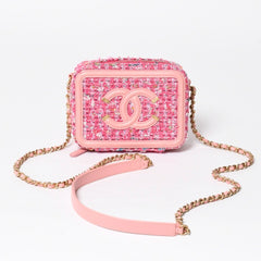 極美品 CHANEL シャネル CCフィリグリー スモール バニティバッグ ショルダーバッグ 27番台 ツイード ピンク マットゴールド金具 中古 4a009074