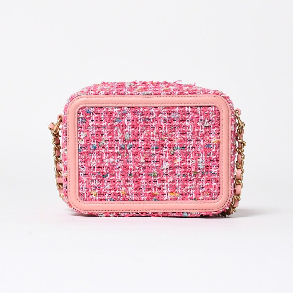 Very Good Condition CHANEL CC Filigree Small Vanity Bag Shoulder Bag No. 27 Tweed Pink Matte Gold Hardware Used 4a009074