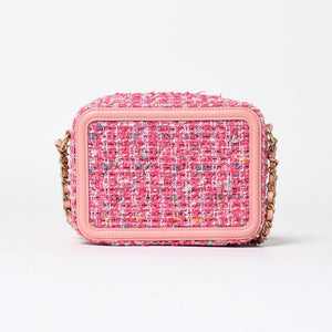 極美品 CHANEL シャネル CCフィリグリー スモール バニティバッグ ショルダーバッグ 27番台 ツイード ピンク マットゴールド金具 中古 4a009074