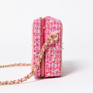 極美品 CHANEL シャネル CCフィリグリー スモール バニティバッグ ショルダーバッグ 27番台 ツイード ピンク マットゴールド金具 中古 4a009074