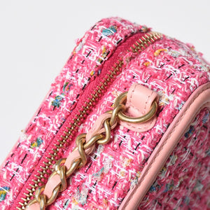 極美品 CHANEL シャネル CCフィリグリー スモール バニティバッグ ショルダーバッグ 27番台 ツイード ピンク マットゴールド金具 中古 4a009074