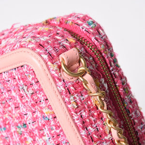 極美品 CHANEL シャネル CCフィリグリー スモール バニティバッグ ショルダーバッグ 27番台 ツイード ピンク マットゴールド金具 中古 4a009074