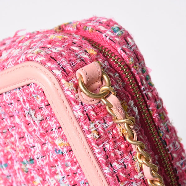 極美品 CHANEL シャネル CCフィリグリー スモール バニティバッグ ショルダーバッグ 27番台 ツイード ピンク マットゴールド金具 中古 4a009074