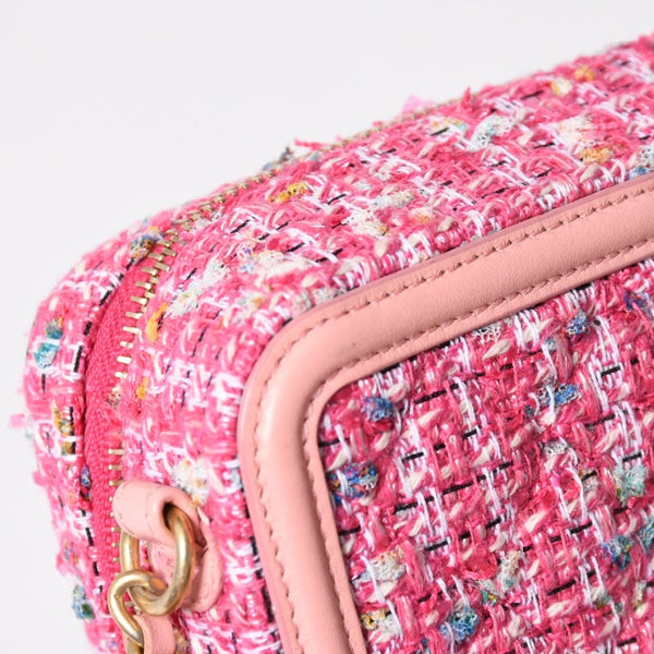 極美品 CHANEL シャネル CCフィリグリー スモール バニティバッグ ショルダーバッグ 27番台 ツイード ピンク マットゴールド金具 中古 4a009074