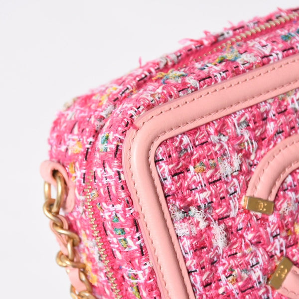 極美品 CHANEL シャネル CCフィリグリー スモール バニティバッグ ショルダーバッグ 27番台 ツイード ピンク マットゴールド金具 中古 4a009074