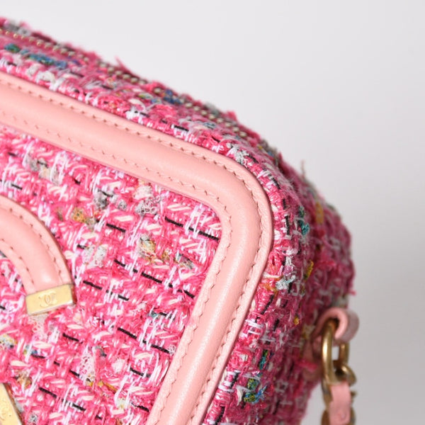 極美品 CHANEL シャネル CCフィリグリー スモール バニティバッグ ショルダーバッグ 27番台 ツイード ピンク マットゴールド金具 中古 4a009074