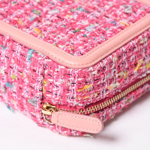 極美品 CHANEL シャネル CCフィリグリー スモール バニティバッグ ショルダーバッグ 27番台 ツイード ピンク マットゴールド金具 中古 4a009074
