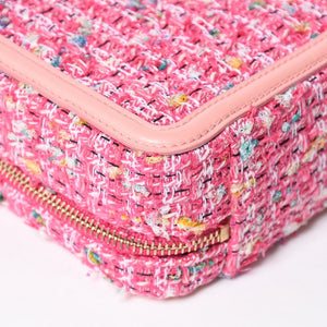 極美品 CHANEL シャネル CCフィリグリー スモール バニティバッグ ショルダーバッグ 27番台 ツイード ピンク マットゴールド金具 中古 4a009074