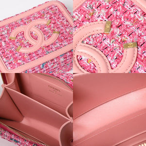 極美品 CHANEL シャネル CCフィリグリー スモール バニティバッグ ショルダーバッグ 27番台 ツイード ピンク マットゴールド金具 中古 4a009074