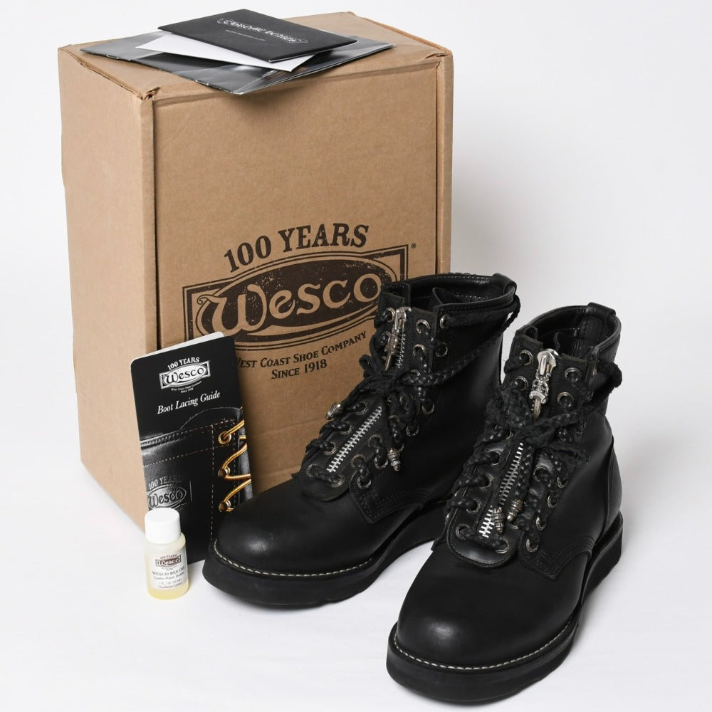 極美品 CHROME HEARTS クロムハーツ × WESCO ウエスコ FIREMAN CENTER ZIP ファイヤーマンブーツ サイズ8 1/2E ブラック 中古 4a009092