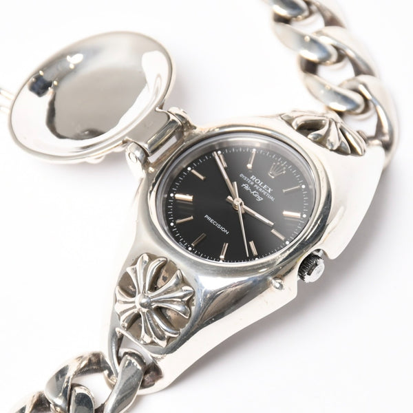 極美品 CHROME HEARTS クロムハーツ × ROLEX ロレックス オイスター パーペチュアル エアキング 腕時計 14000 重量195.74g AT SS 中古 4a008599