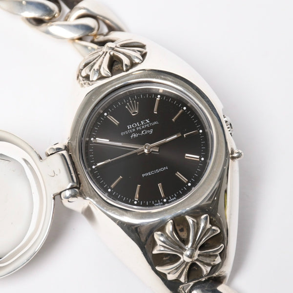 極美品 CHROME HEARTS クロムハーツ × ROLEX ロレックス オイスター パーペチュアル エアキング 腕時計 14000 重量195.74g AT SS 中古 4a008599