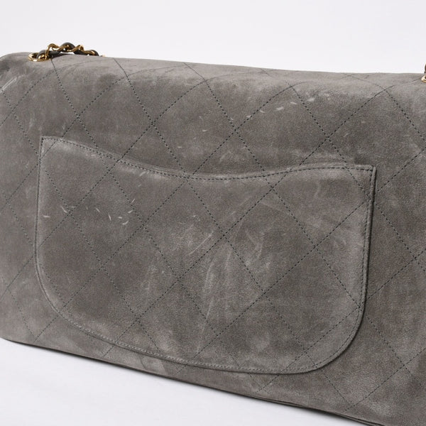 新品未使用 26年 CHANEL シャネル マキシハンドバッグ ランダム番台 AS6231 ココマーク スエード カーフスキン グレー ゴールド金具 中古 4a008757