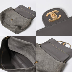新品未使用 26年 CHANEL シャネル マキシハンドバッグ ランダム番台 AS6231 ココマーク スエード カーフスキン グレー ゴールド金具 中古 4a008757