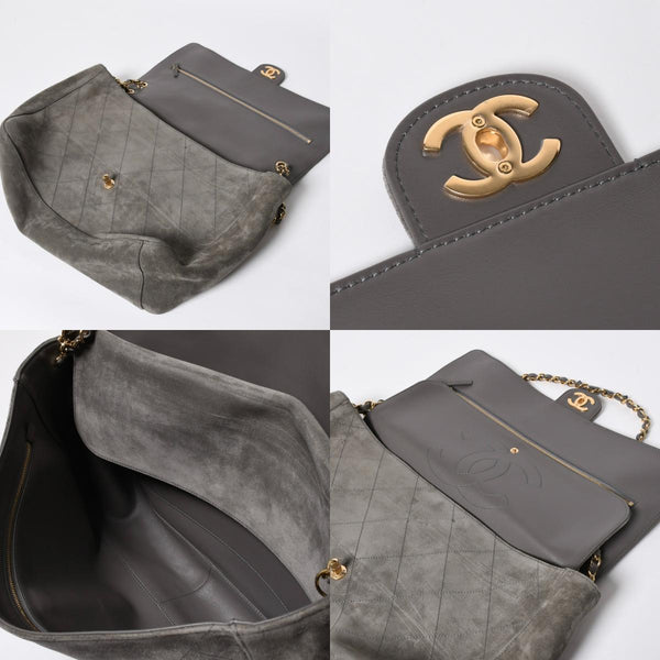 新品未使用 26年 CHANEL シャネル マキシハンドバッグ ランダム番台 AS6231 ココマーク スエード カーフスキン グレー ゴールド金具 中古 4a008757