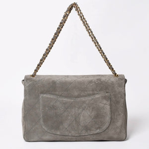 新品未使用 26年 CHANEL シャネル マキシハンドバッグ ランダム番台 AS6231 ココマーク スエード カーフスキン グレー ゴールド金具 中古 4a008757