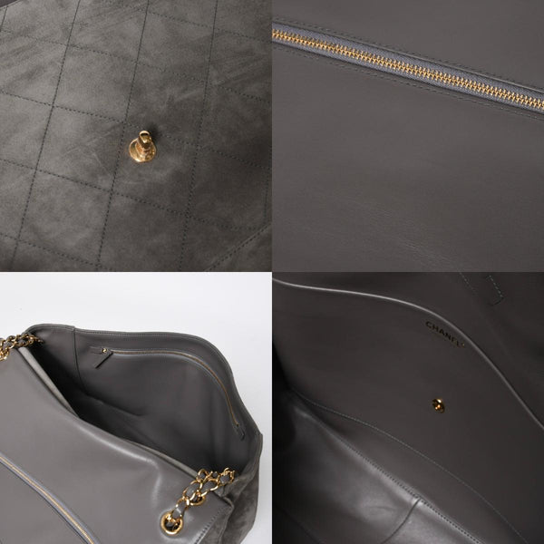 新品未使用 26年 CHANEL シャネル マキシハンドバッグ ランダム番台 AS6231 ココマーク スエード カーフスキン グレー ゴールド金具 中古 4a008757