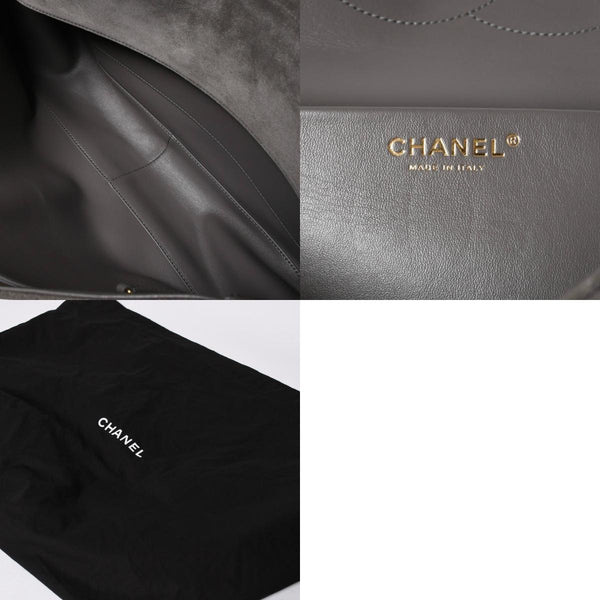 新品未使用 26年 CHANEL シャネル マキシハンドバッグ ランダム番台 AS6231 ココマーク スエード カーフスキン グレー ゴールド金具 中古 4a008757