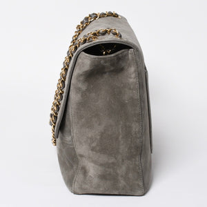 新品未使用 26年 CHANEL シャネル マキシハンドバッグ ランダム番台 AS6231 ココマーク スエード カーフスキン グレー ゴールド金具 中古 4a008757