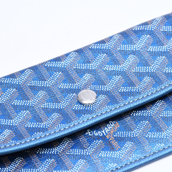 新品同様品 GOYARD ゴヤール サンルイPM ポーチ ブルー メタル フラットポーチ 小物入れ フランス製 希少 限定 中古 4a008353