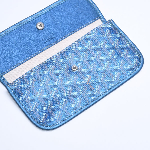 新品同様品 GOYARD ゴヤール サンルイPM ポーチ ブルー メタル フラットポーチ 小物入れ フランス製 希少 限定 中古 4a008353