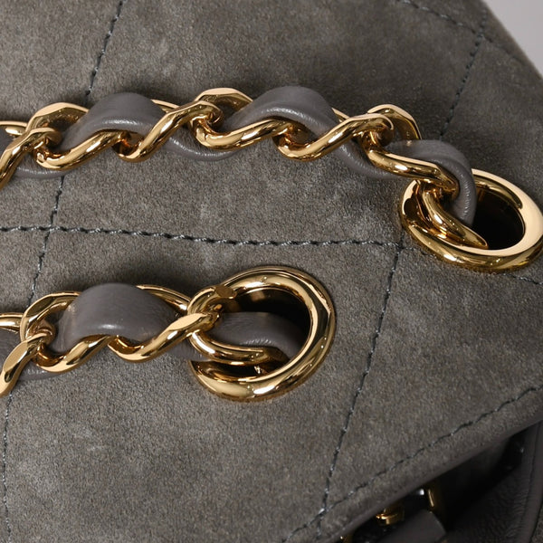 新品未使用 26年 CHANEL シャネル マキシハンドバッグ ランダム番台 AS6231 ココマーク スエード カーフスキン グレー ゴールド金具 中古 4a008757