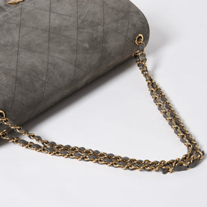 新品未使用 26年 CHANEL シャネル マキシハンドバッグ ランダム番台 AS6231 ココマーク スエード カーフスキン グレー ゴールド金具 中古 4a008757