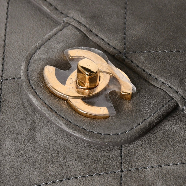 新品未使用 26年 CHANEL シャネル マキシハンドバッグ ランダム番台 AS6231 ココマーク スエード カーフスキン グレー ゴールド金具 中古 4a008757