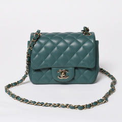 極美品 CHANEL シャネル ミニマトラッセ 16 Sチェーンショルダーバッグ ランダム番台 ココマーク ラムスキン グリーン 中古 4a008585