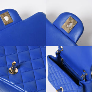 極美品 CHANEL シャネル ミニマトラッセ 16 Sチェーンショルダーバッグ A35200 31番台 ココマーク ラムスキン ブルー 中古 4a008587